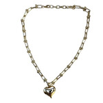 Gold Link Puffy Heart Necklace 14K Plated
