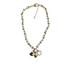 Gold Link Heart Charms Necklace 14K Gold Plated