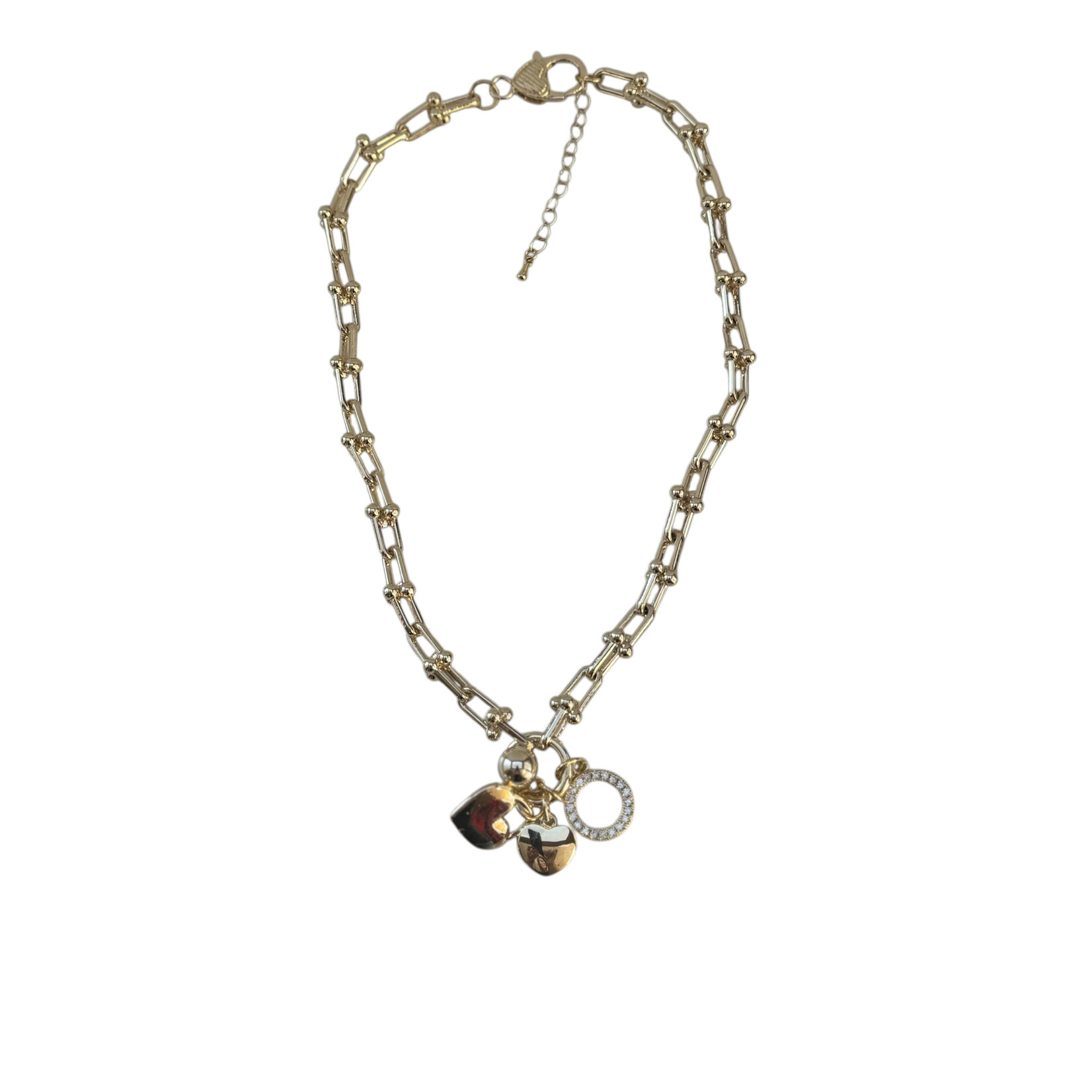 Gold Link Heart Charms Necklace 14K Gold Plated