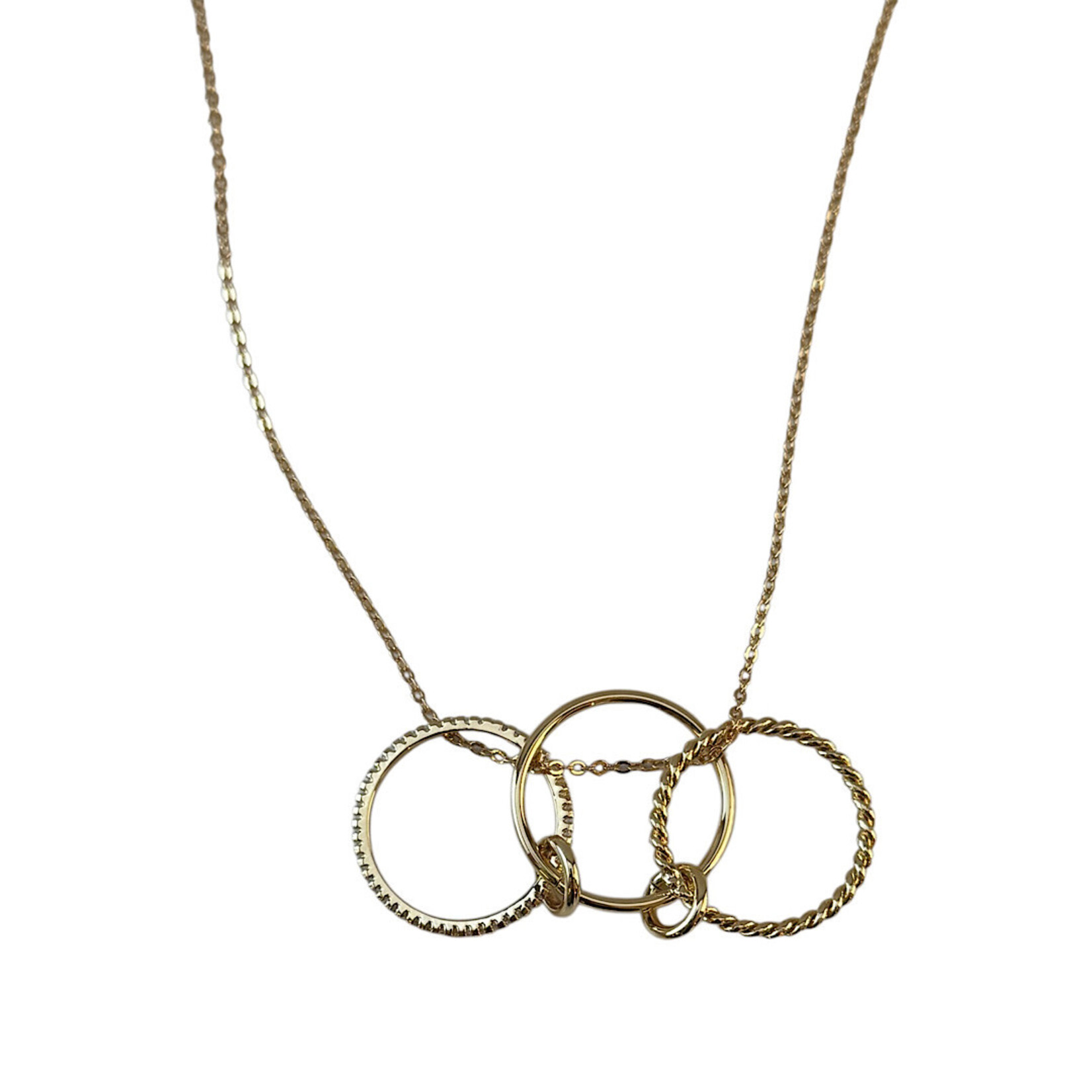 Three Interlocking Circle Pendant W/CZ Stone Accent Necklace