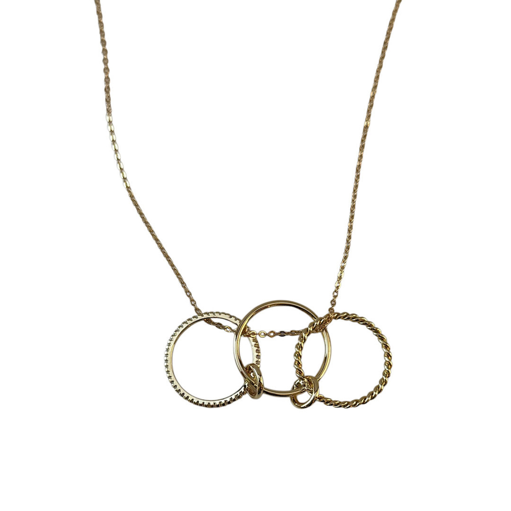Three Interlocking Circle Pendant W/CZ Stone Accent Necklace