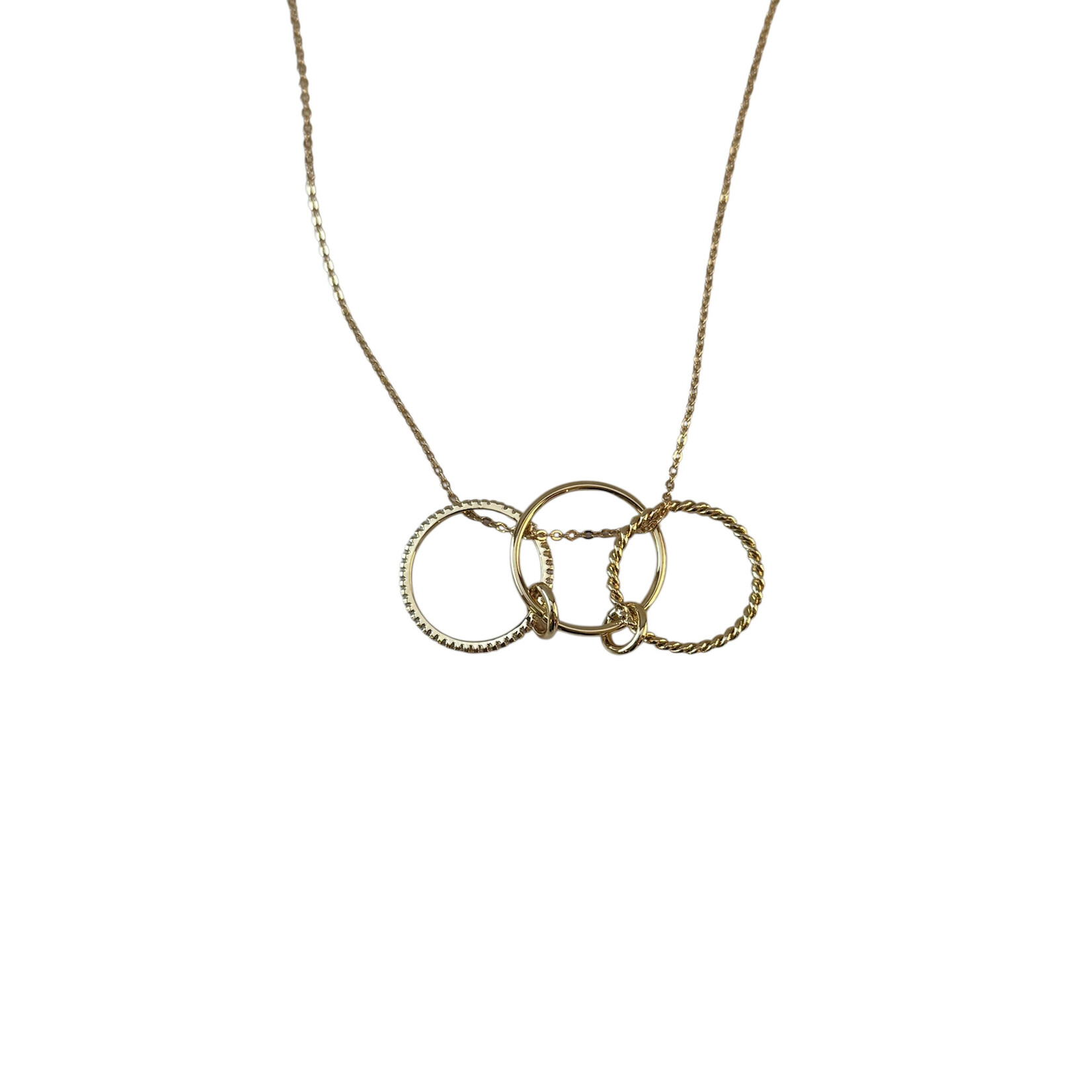 Three Interlocking Circle Pendant W/CZ Stone Accent Necklace