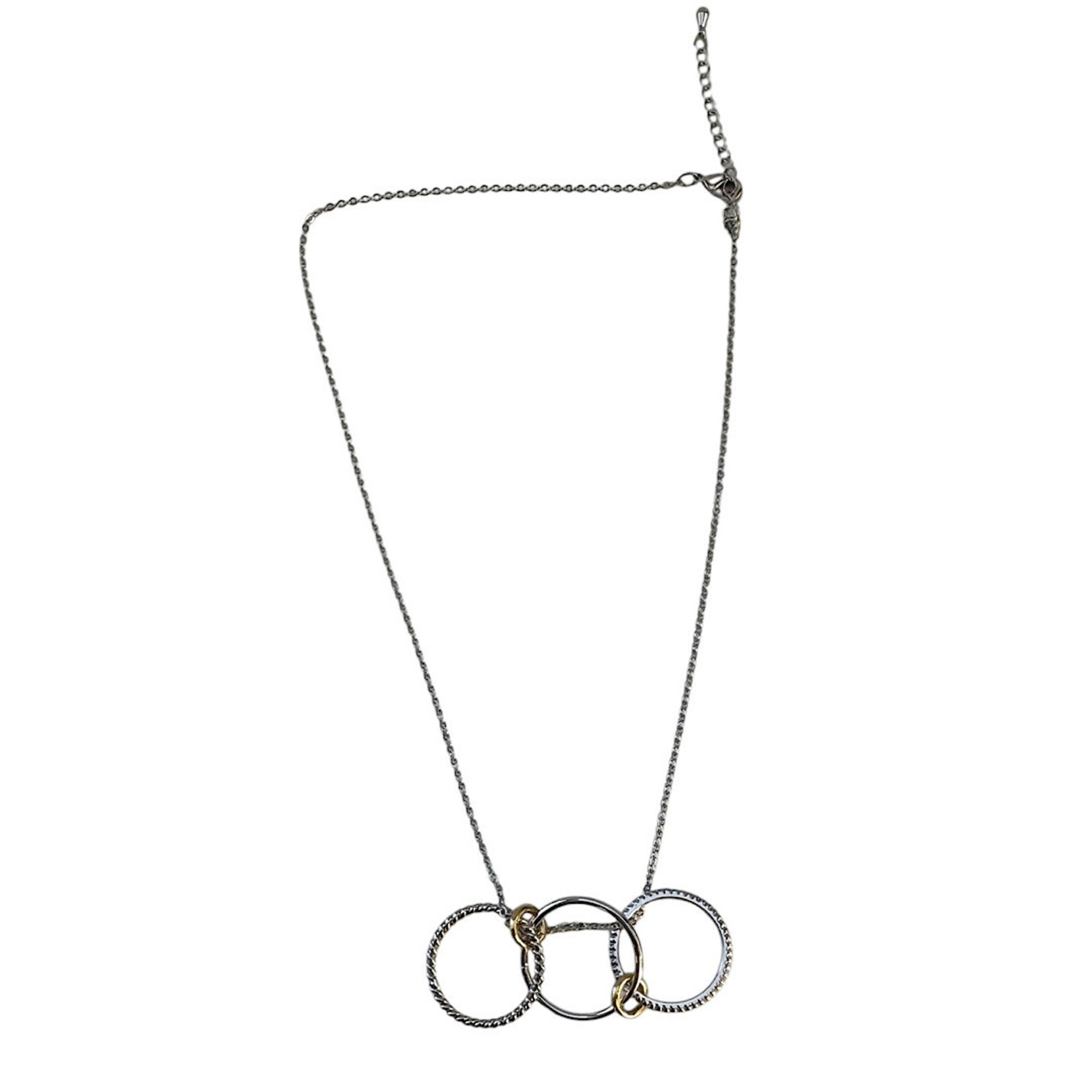 Three Interlocking Circle Pendant W/CZ Stone Accent Necklace