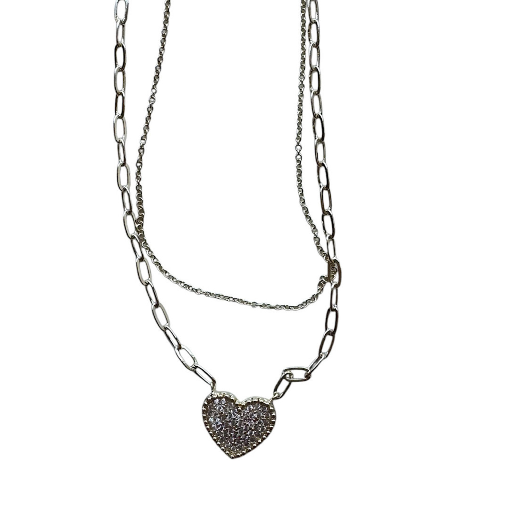 Gold Layered Pave Heart Pendant Necklace
