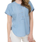 Chambray Pinstripe Short Sleeve Top with Chest Pocket