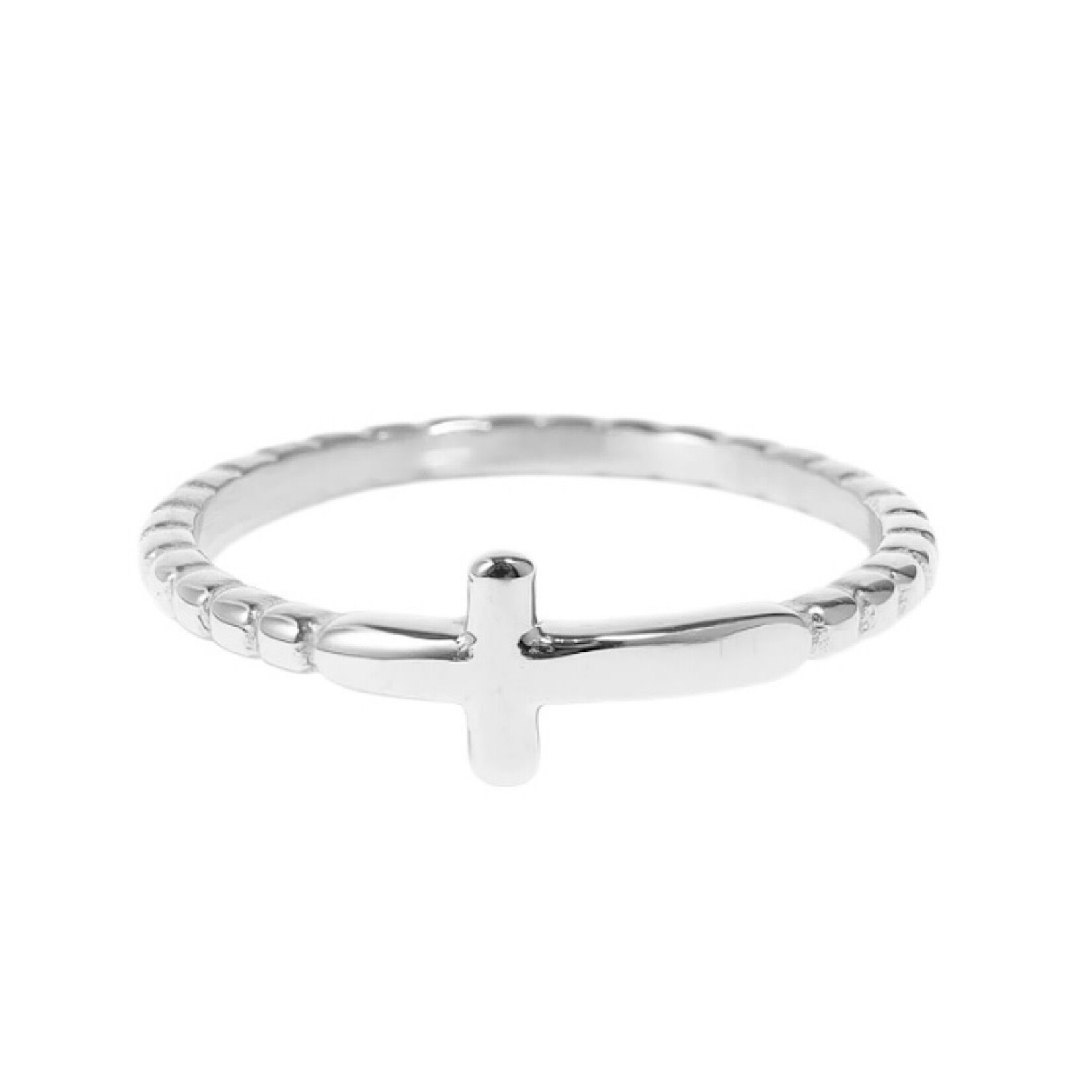 Lamousey Silver Stainless Steel  Beaded Cross Ring