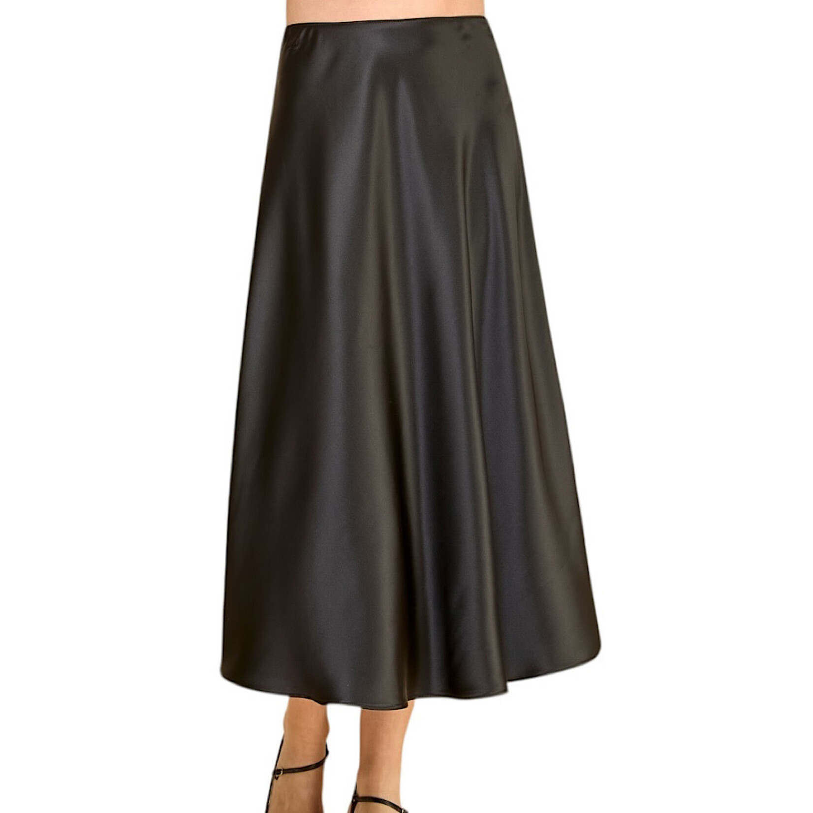 Les Amis Black Satin Midi Skirt