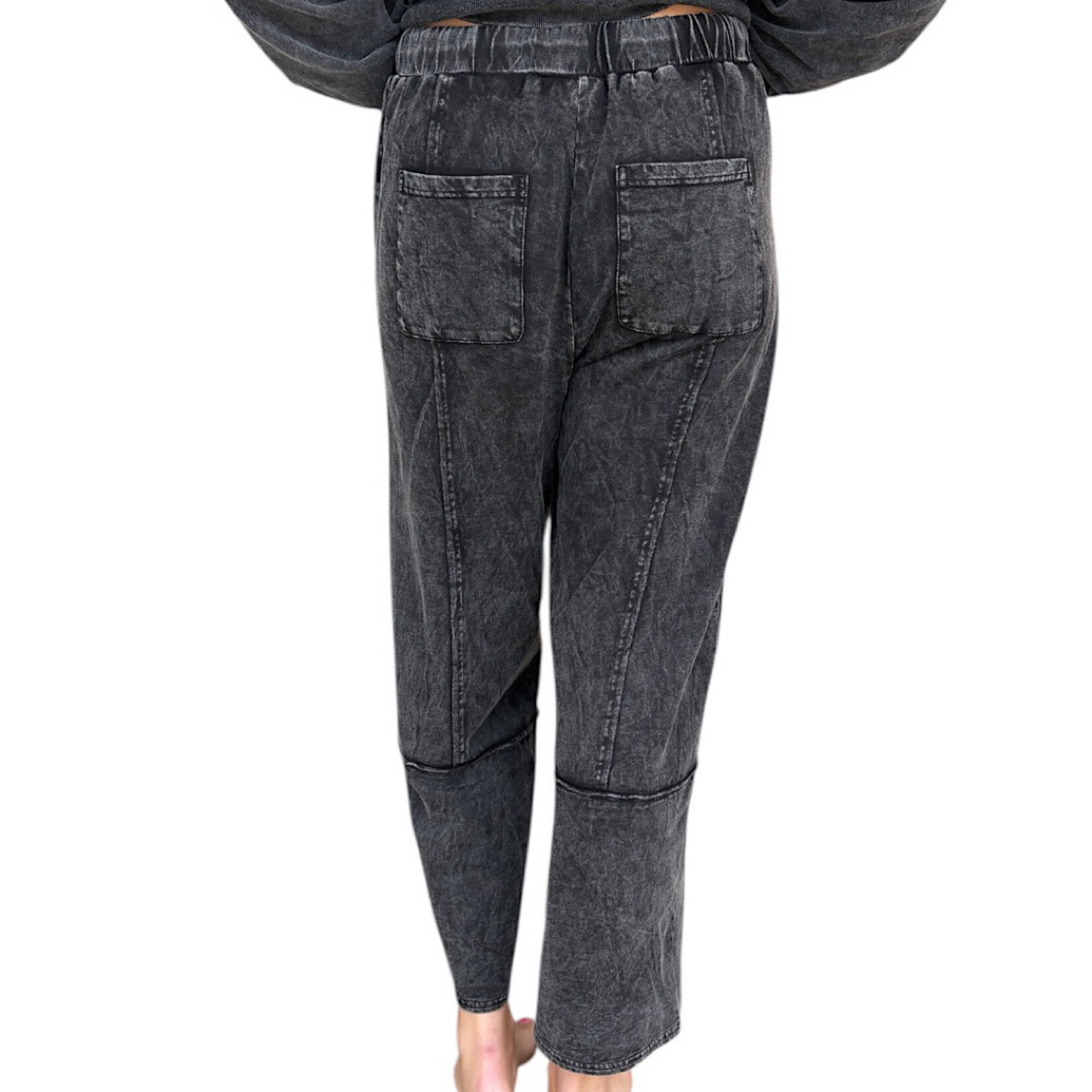Black Mineral Washed Casual Wide Leg Pants