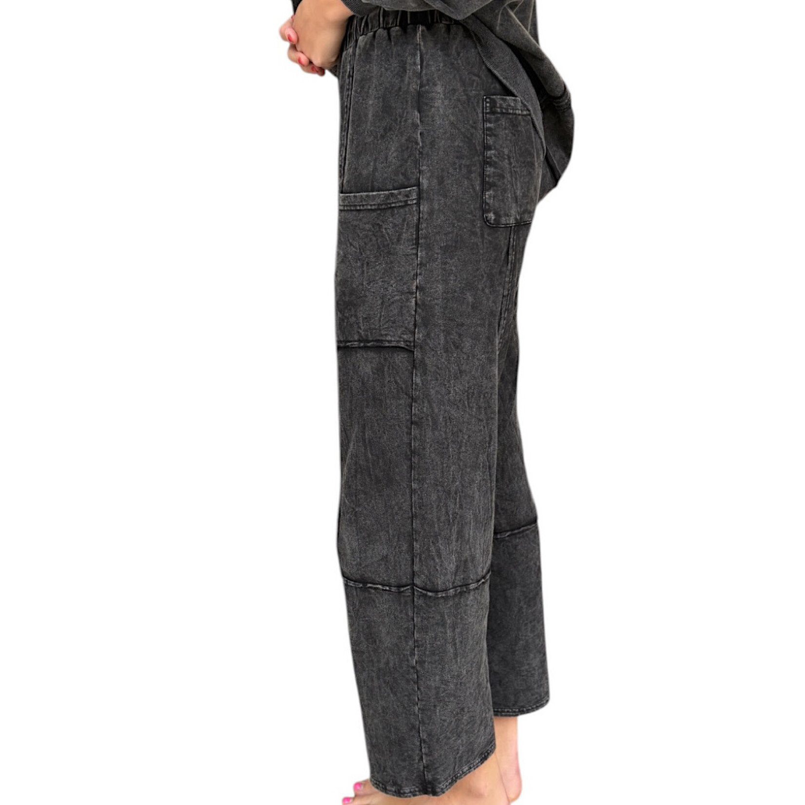Black Mineral Washed Casual Wide Leg Pants