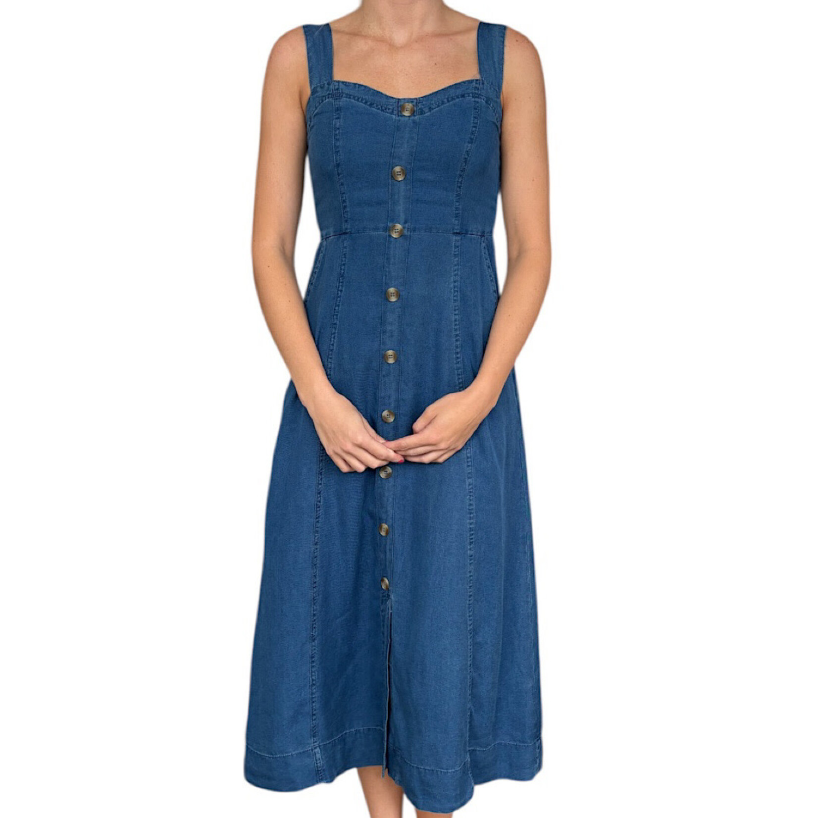 Dark Chambray Button Down Sleeveless Maxi Dress
