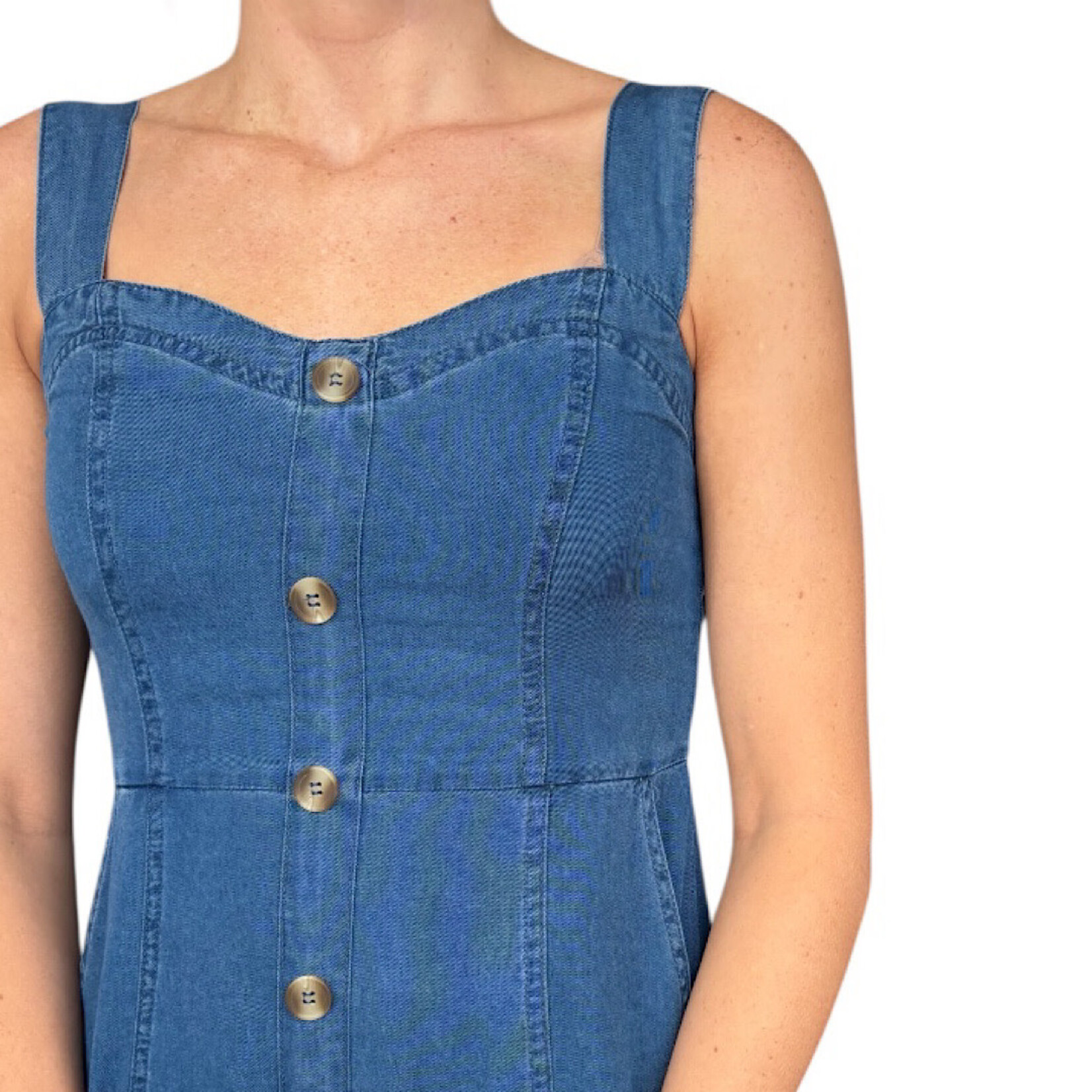 Dark Chambray Button Down Sleeveless Maxi Dress