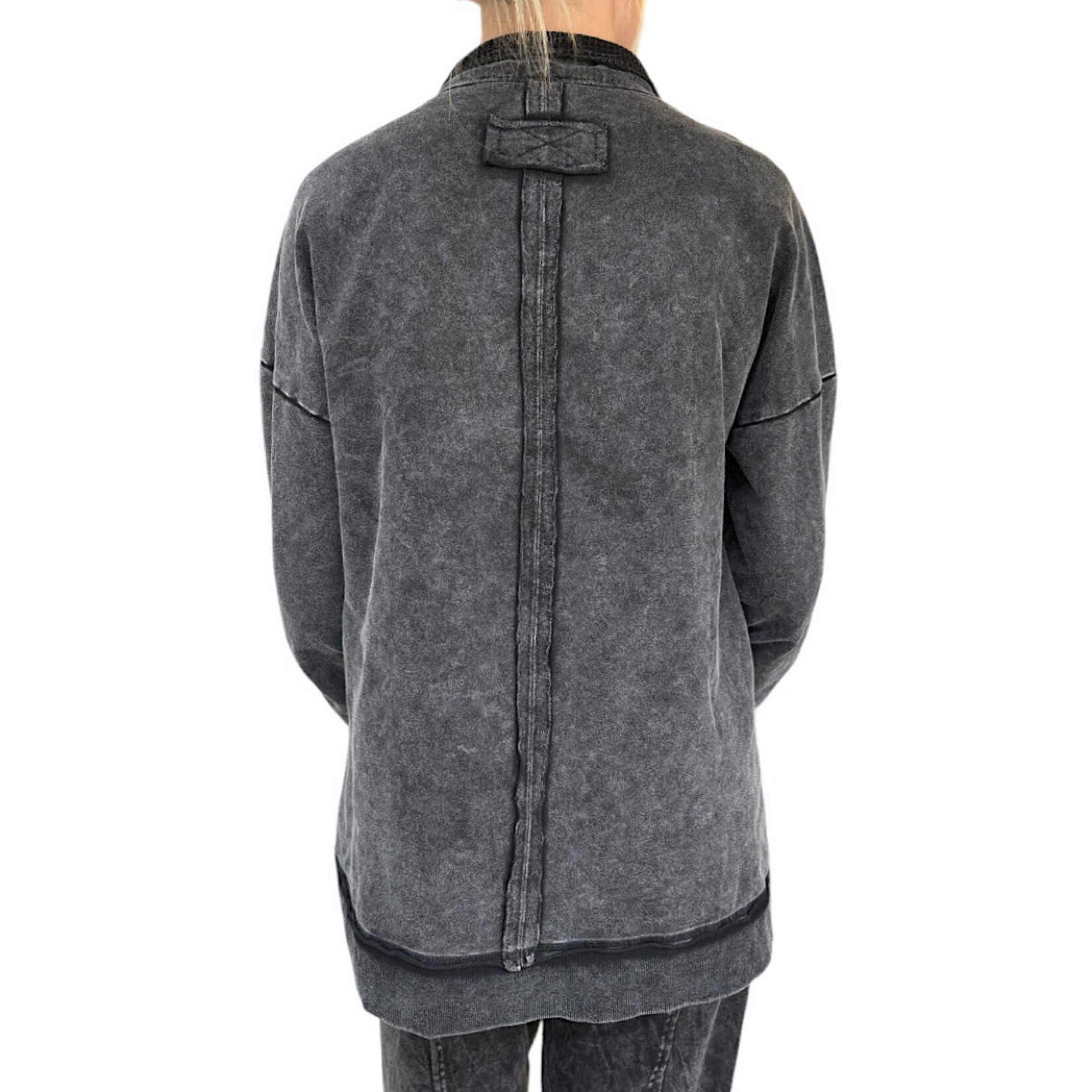 Black Mock Neck Mineral Washed Knit Casual Top