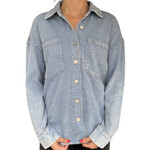 Light Blue Acid Wash Collared Button Down Shacket