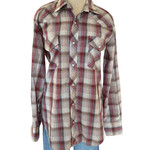 Roper Burgundy Plaid Pearl Snap Button Up Size M-RF