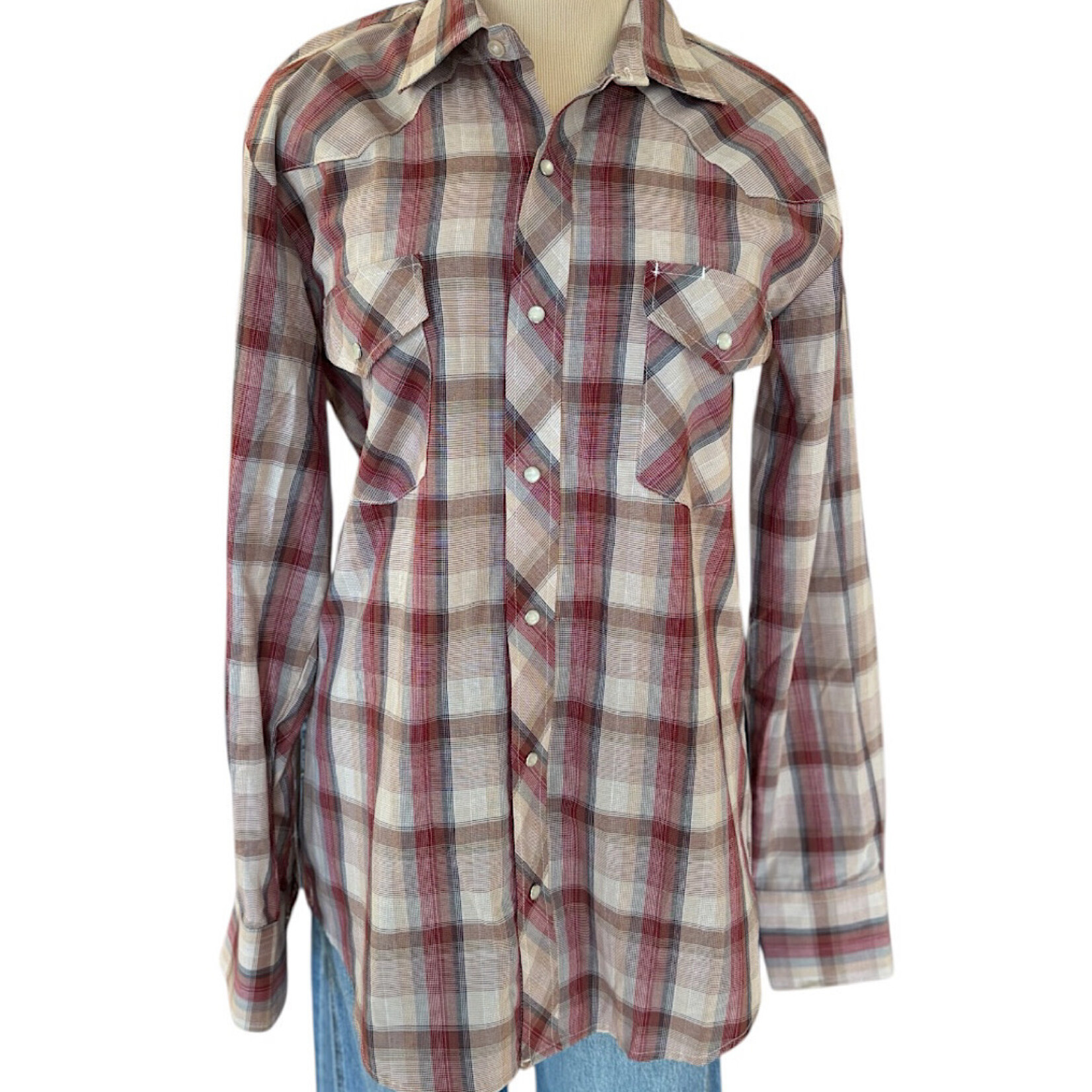 Roper Roper Burgundy Plaid Pearl Snap Button Up Size M-RF