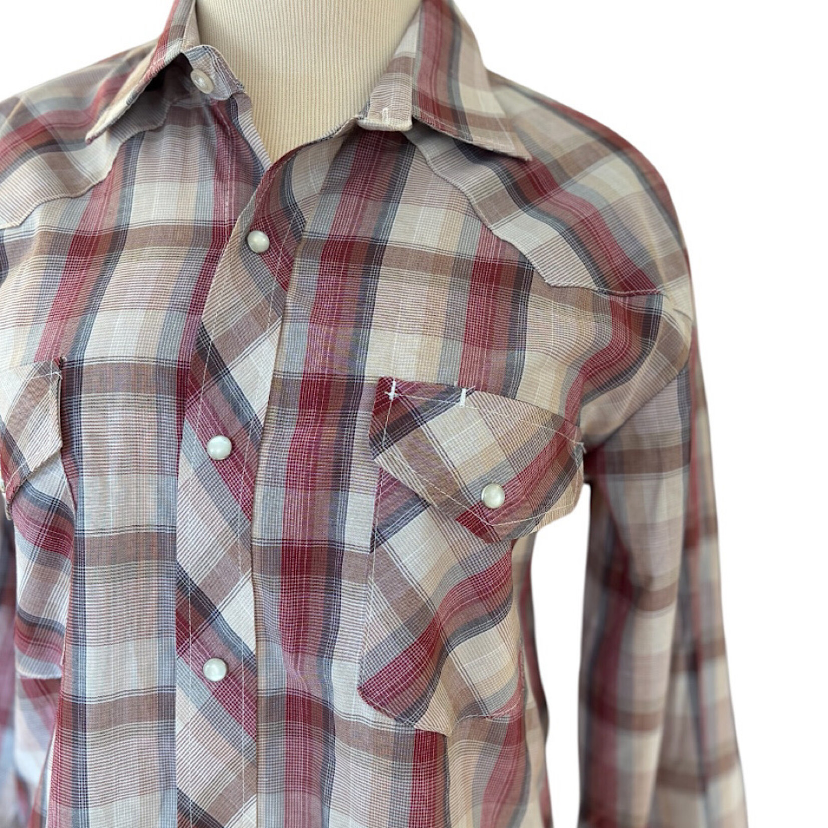 Roper Roper Burgundy Plaid Pearl Snap Button Up Size M-RF