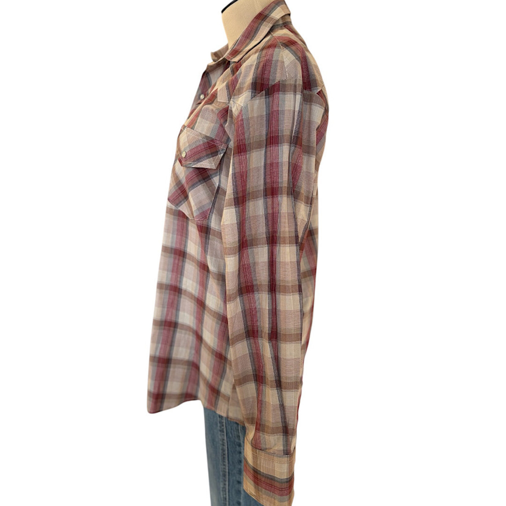 Roper Roper Burgundy Plaid Pearl Snap Button Up Size M-RF