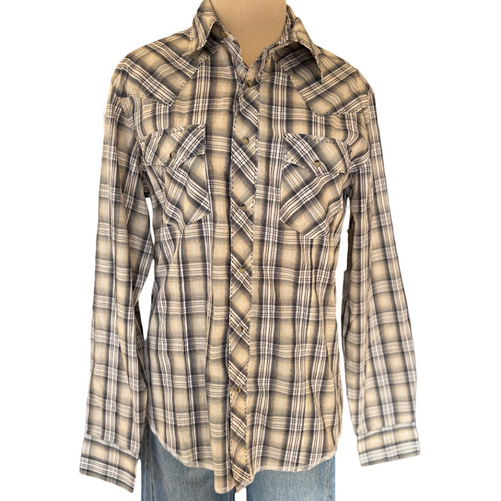 Wrangler White Mix Plaid Pearl Snap Button Up Shirt Size M-RF