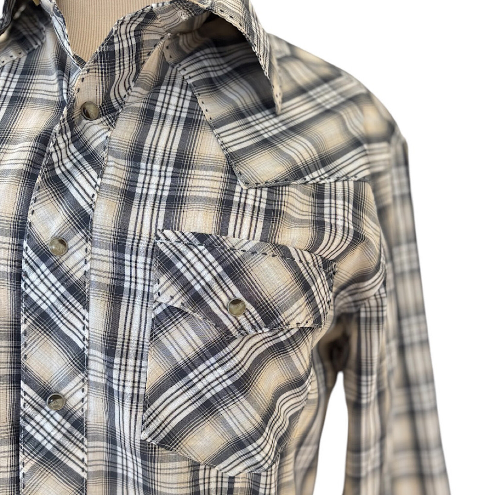 Wrangler White Mix Plaid Pearl Snap Button Up Shirt Size M-RF