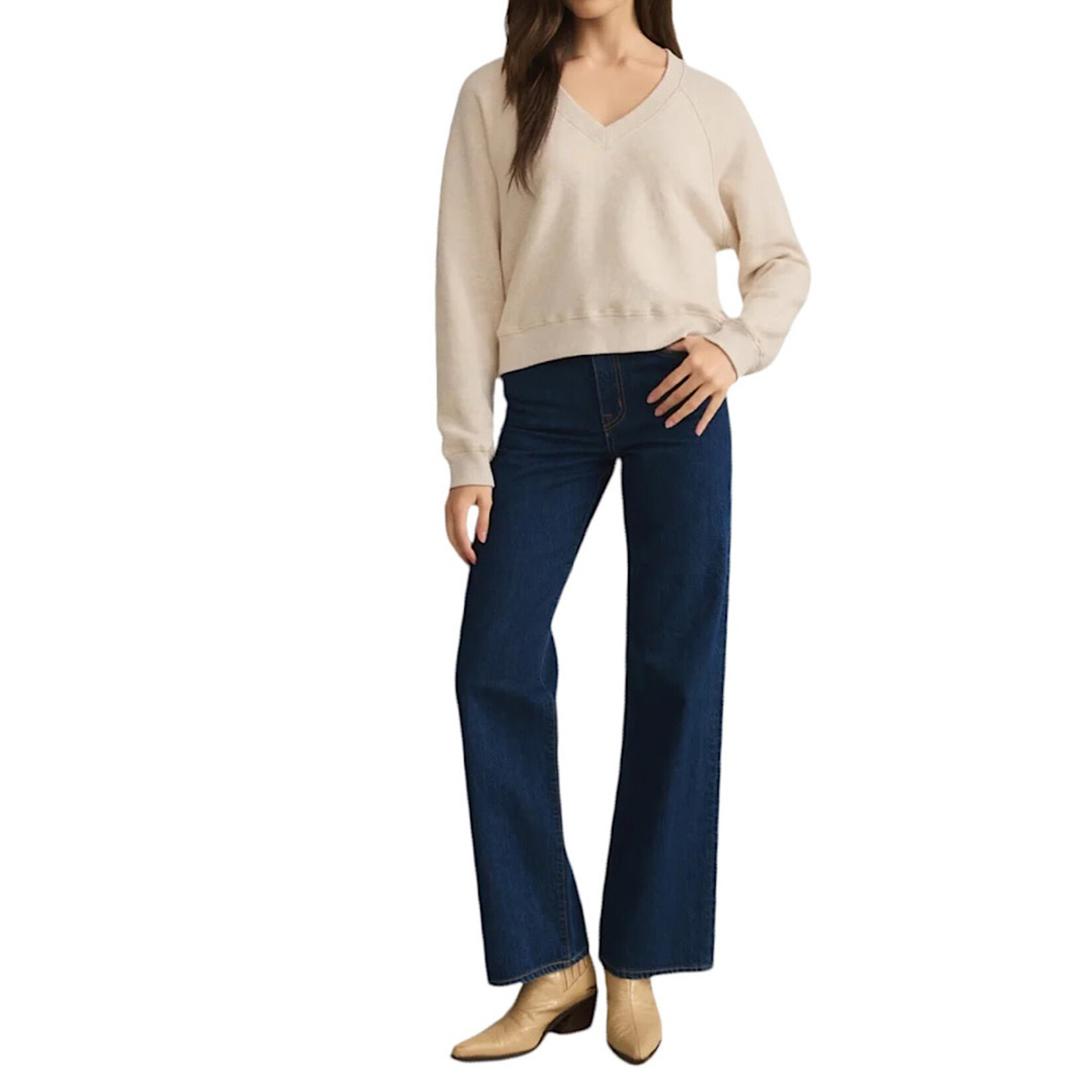 Z Supply Z Supply Avenue V-neck Sweatshirt Light Oatmeal Heather