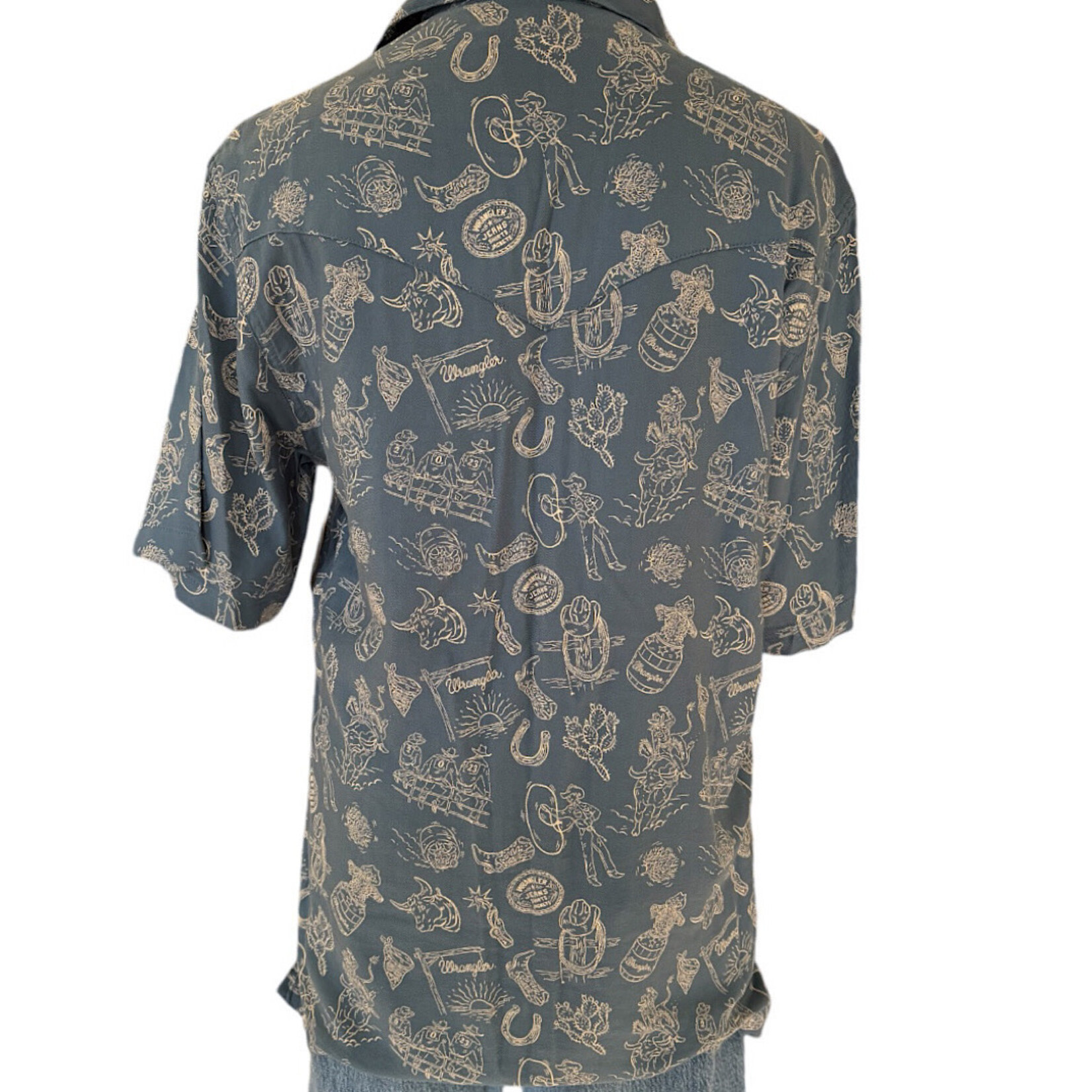 Wrangler Short Sleeve Pearl Snap Rodeo Button Up Size Small-RF