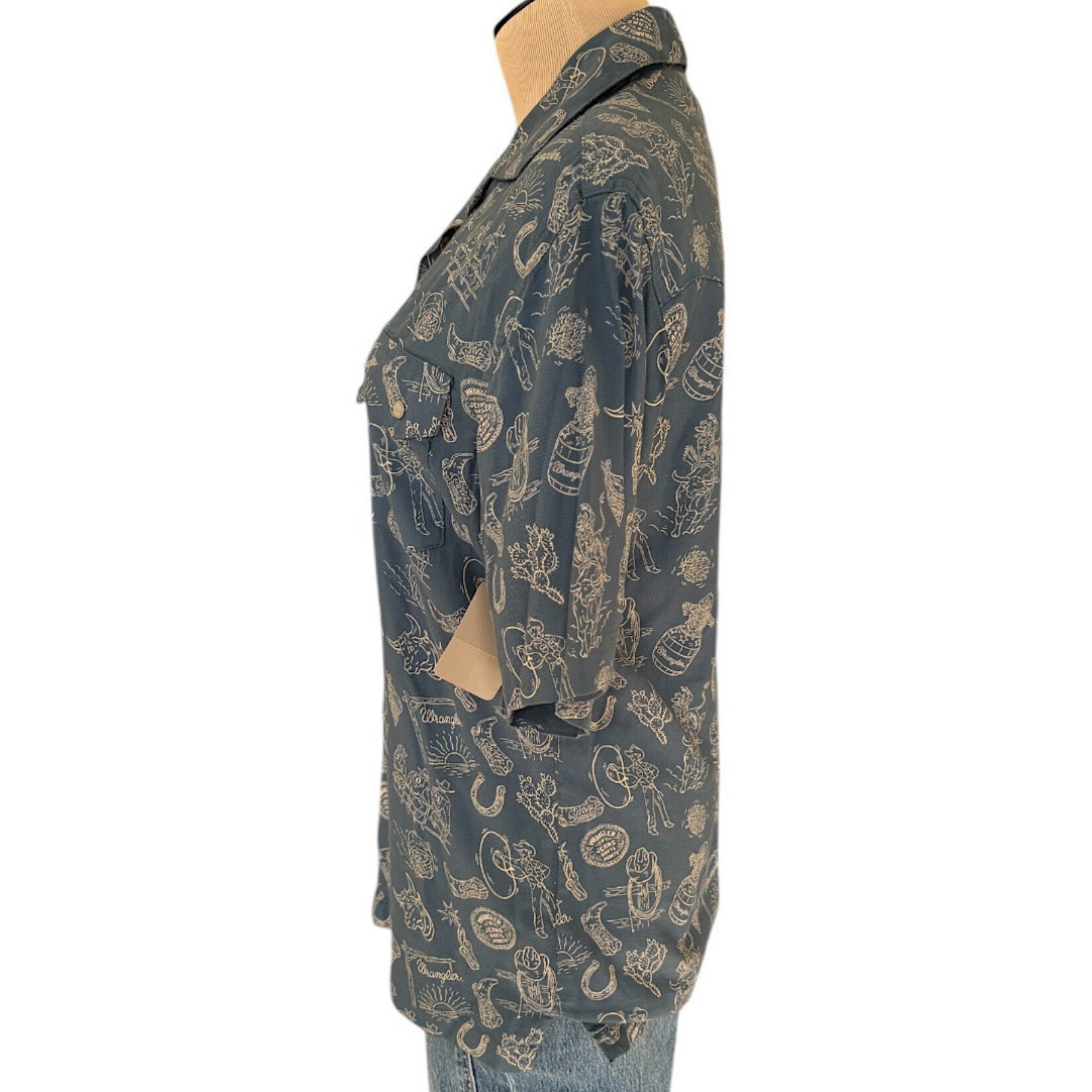 Wrangler Short Sleeve Pearl Snap Rodeo Button Up Size Small-RF