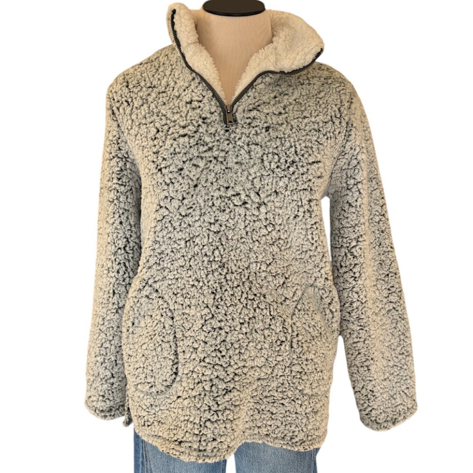 LOVE TREE Olive Washed Sherpa Quarter Zip Pullover Size Small-RF