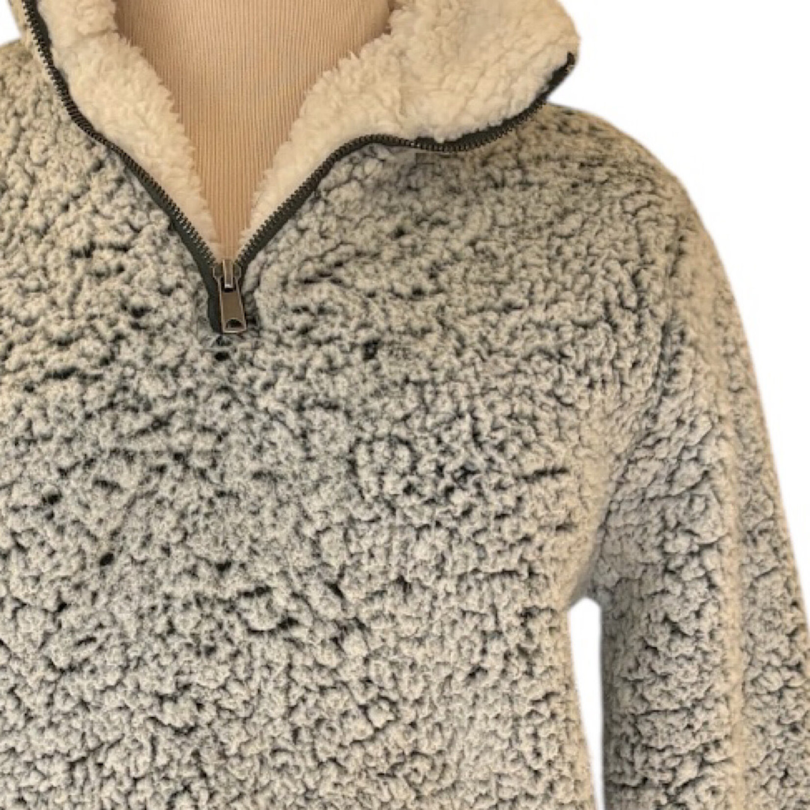 LOVE TREE Olive Washed Sherpa Quarter Zip Pullover Size Small-RF