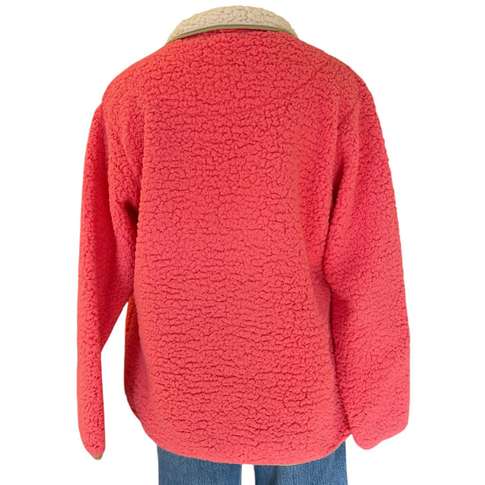 Jodifl Hot Pink Button Neck Sherpa Pullover Size Small-RF