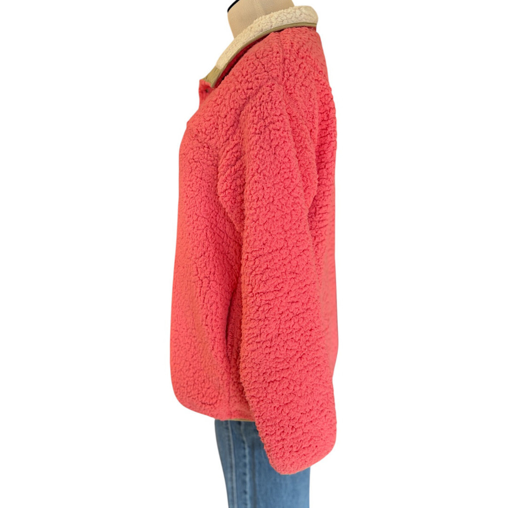Jodifl Hot Pink Button Neck Sherpa Pullover Size Small-RF