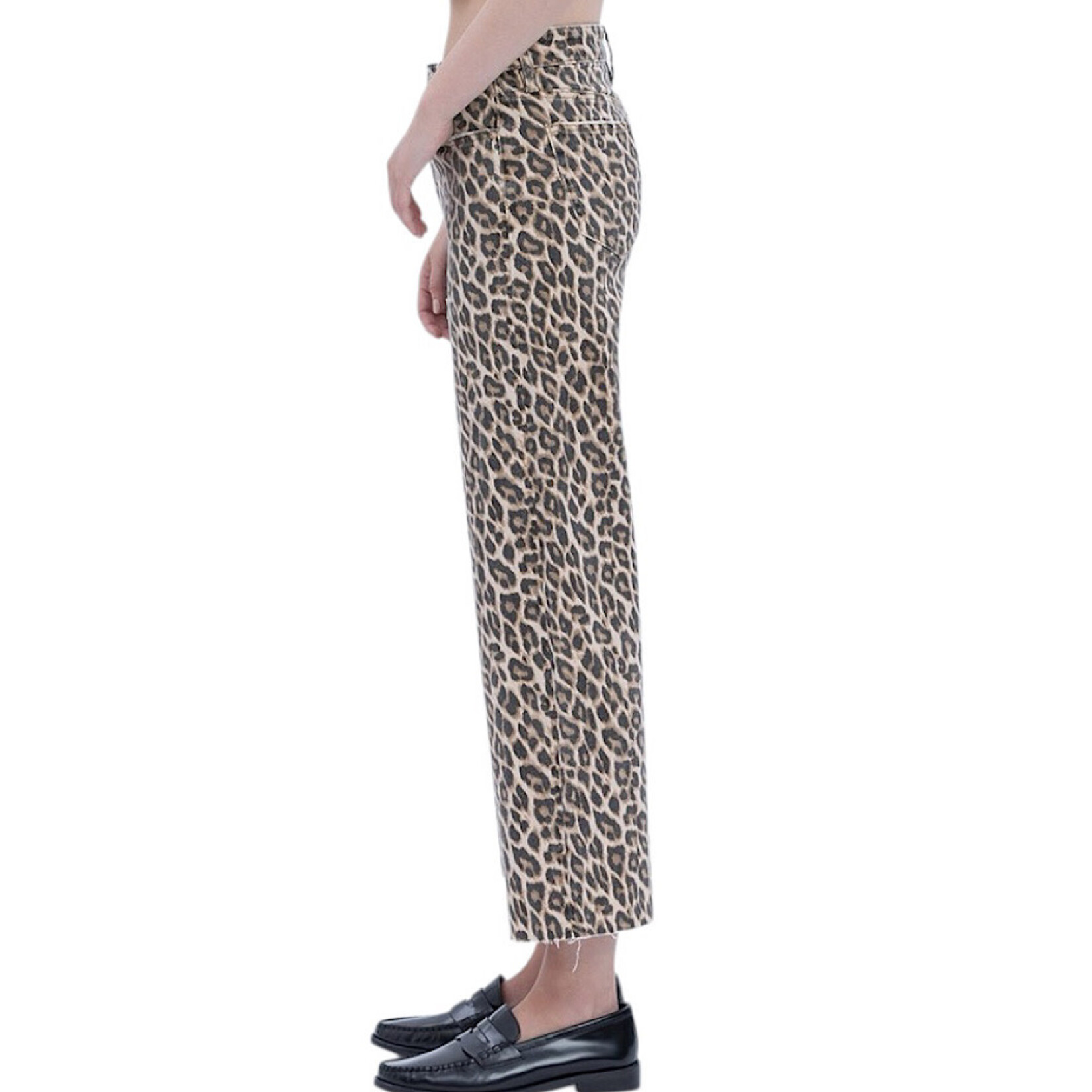 VERVET T5894LPD H/R Crop Wide Leg Leopard Print Jean