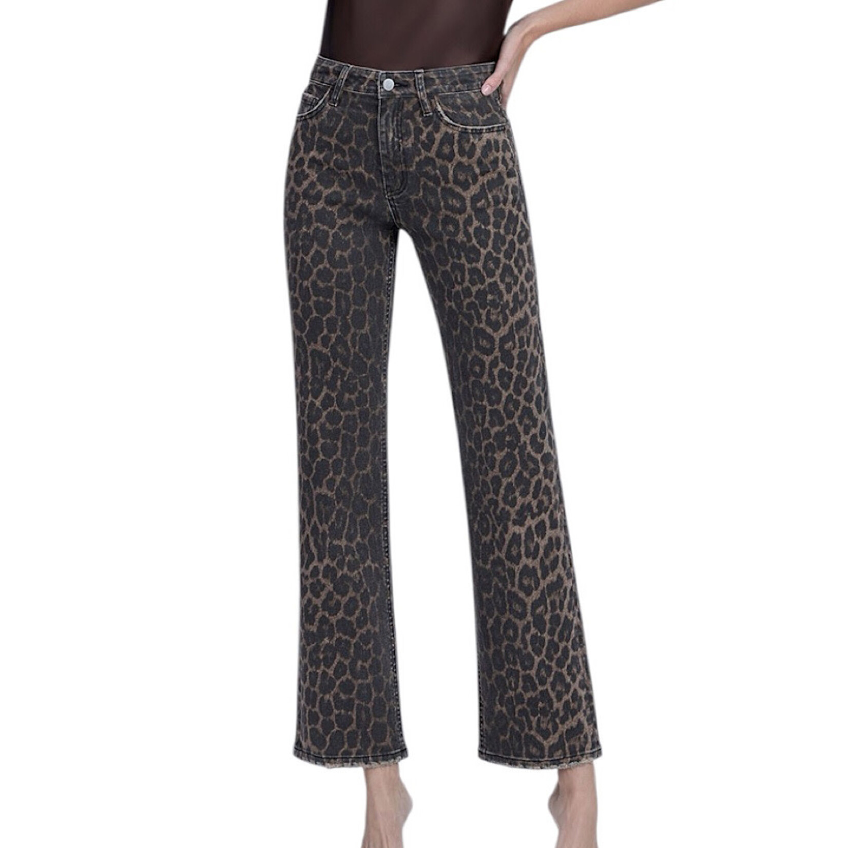 FLYING MONKEY F6381LPD H/R Leopard Print Slim Wide Leg Jean