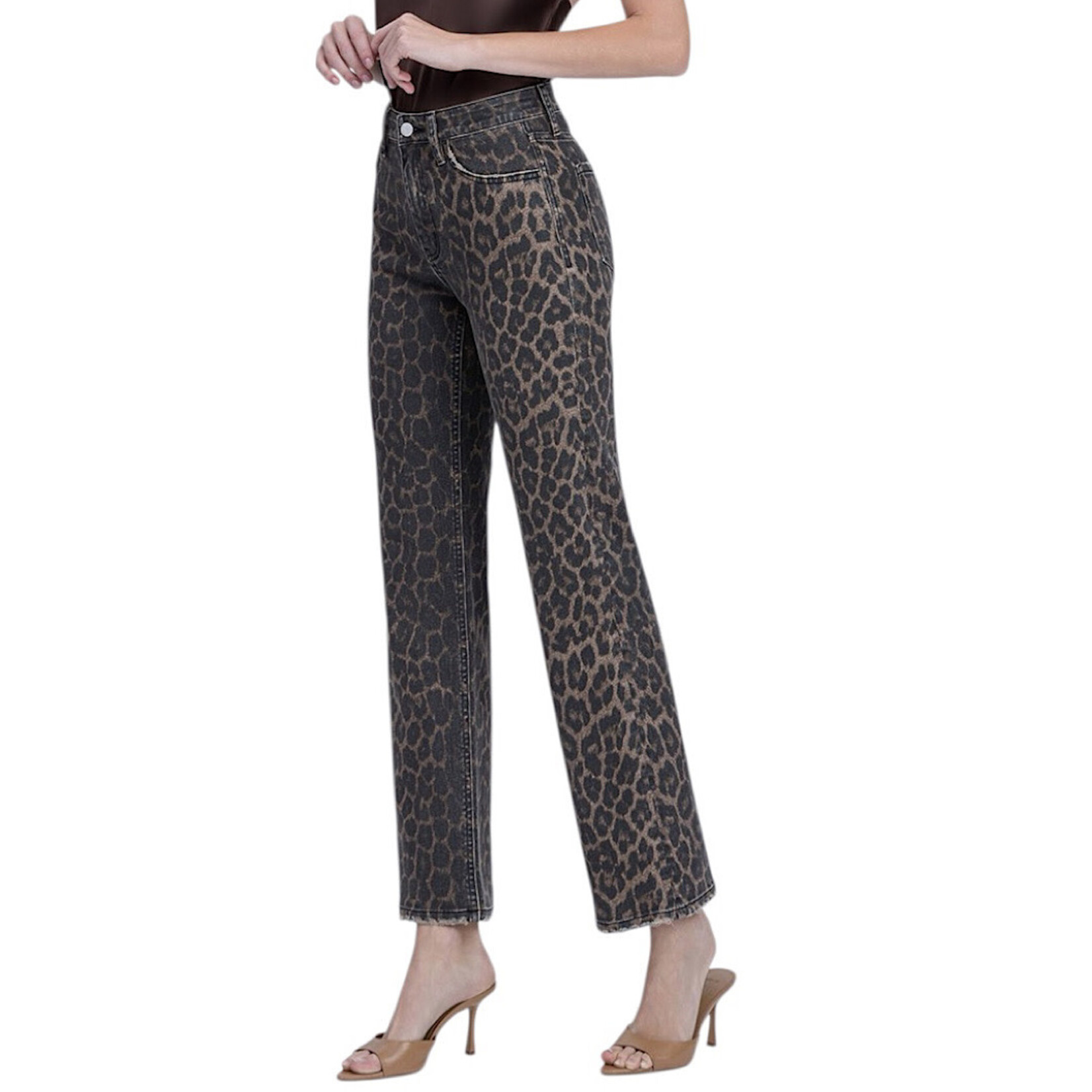 FLYING MONKEY F6381LPD H/R Leopard Print Slim Wide Leg Jean