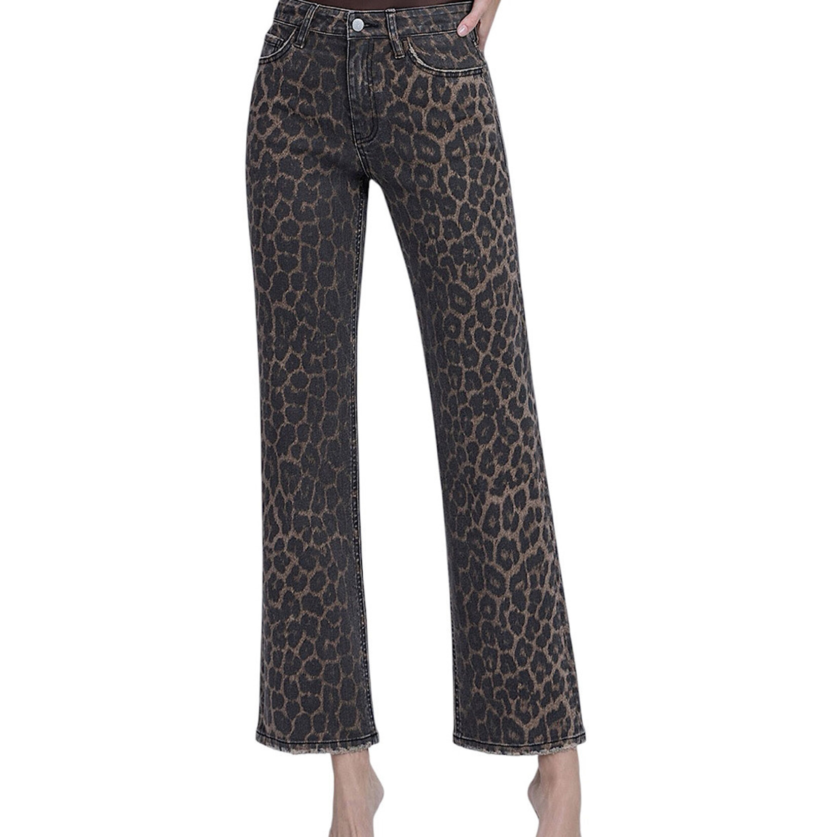 FLYING MONKEY F6381LPD H/R Leopard Print Slim Wide Leg Jean