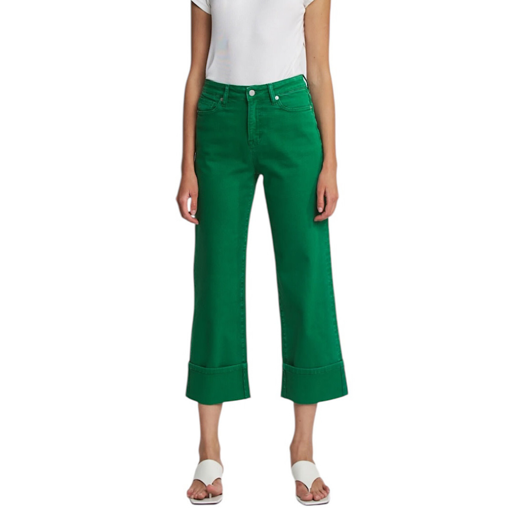 Mica Denim MICA MDP-W3025SG Seaweed Green High Rise Wide Leg Cropped Cuff Jeans