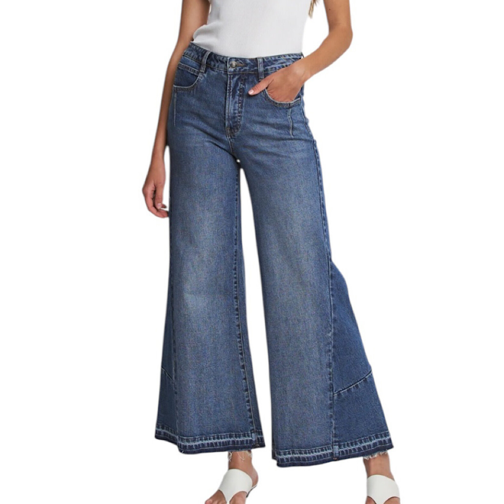 Mica Denim MICA MTT-W3766 High Rise Wide Leg Tummy Tuck Contrast Panel Jeans