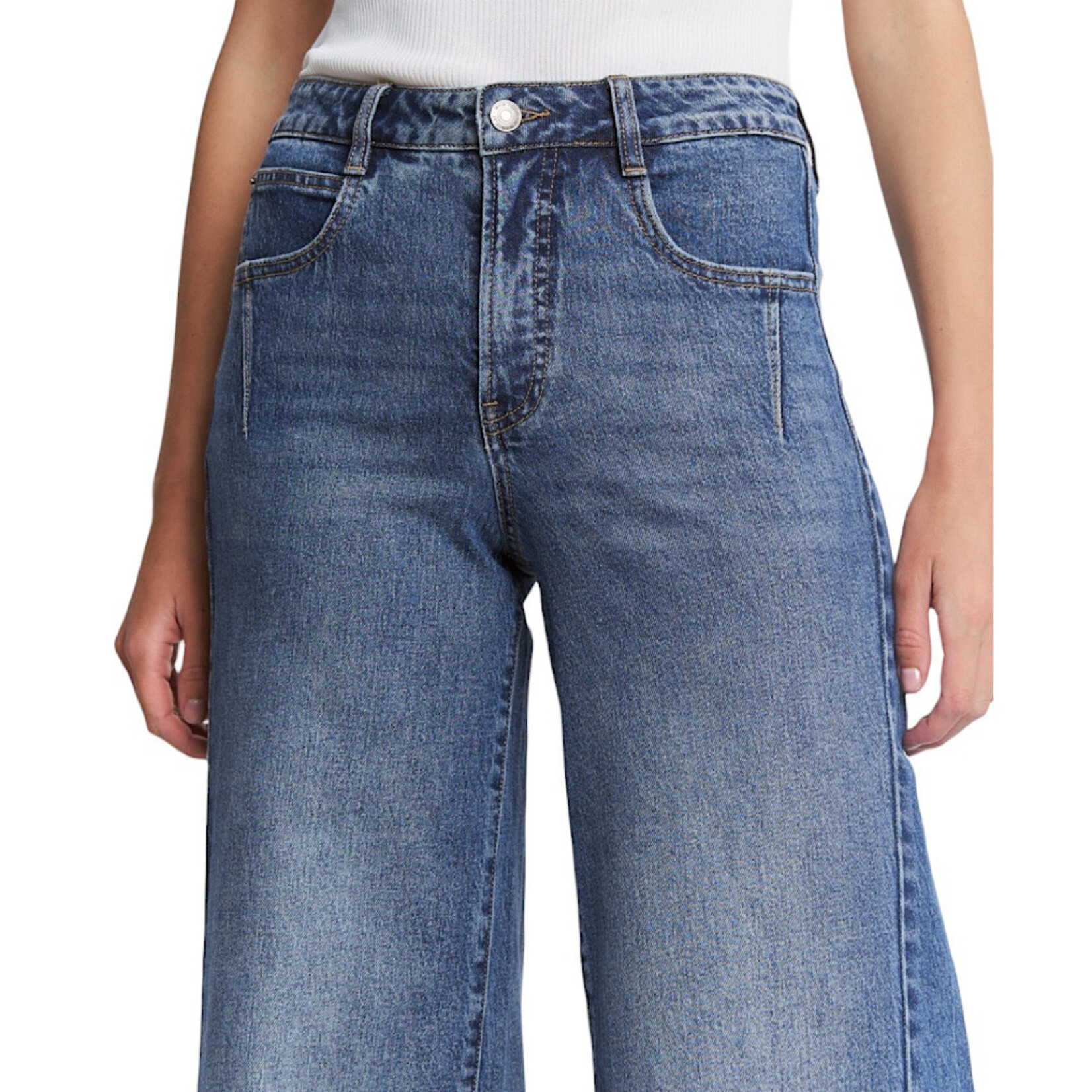 Mica Denim MICA MTT-W3766 High Rise Wide Leg Tummy Tuck Contrast Panel Jeans