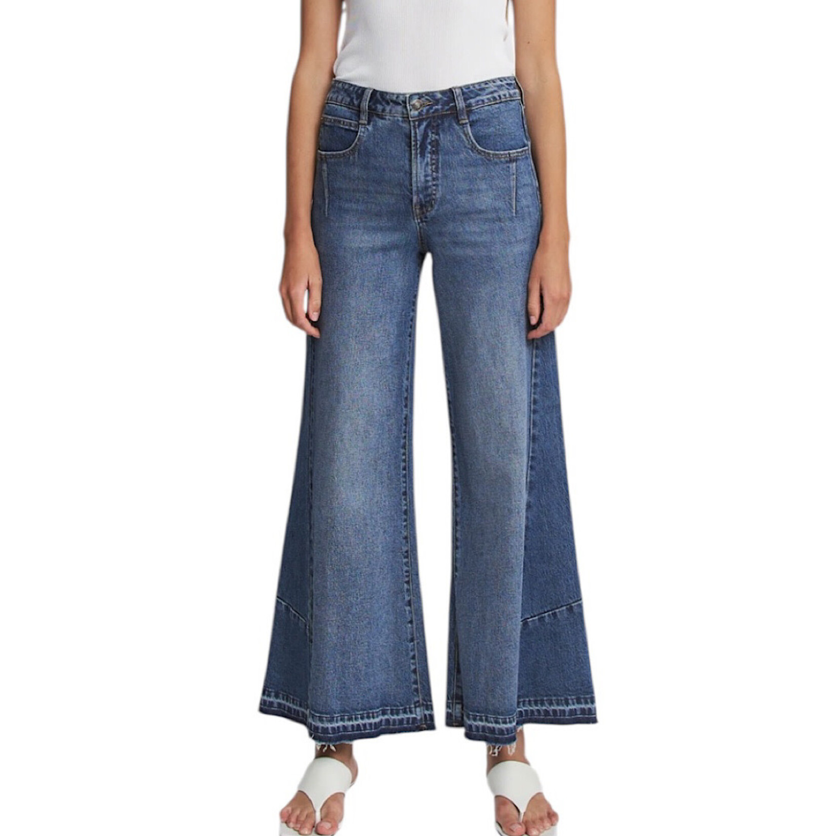 Mica Denim MICA MTT-W3766 High Rise Wide Leg Tummy Tuck Contrast Panel Jeans