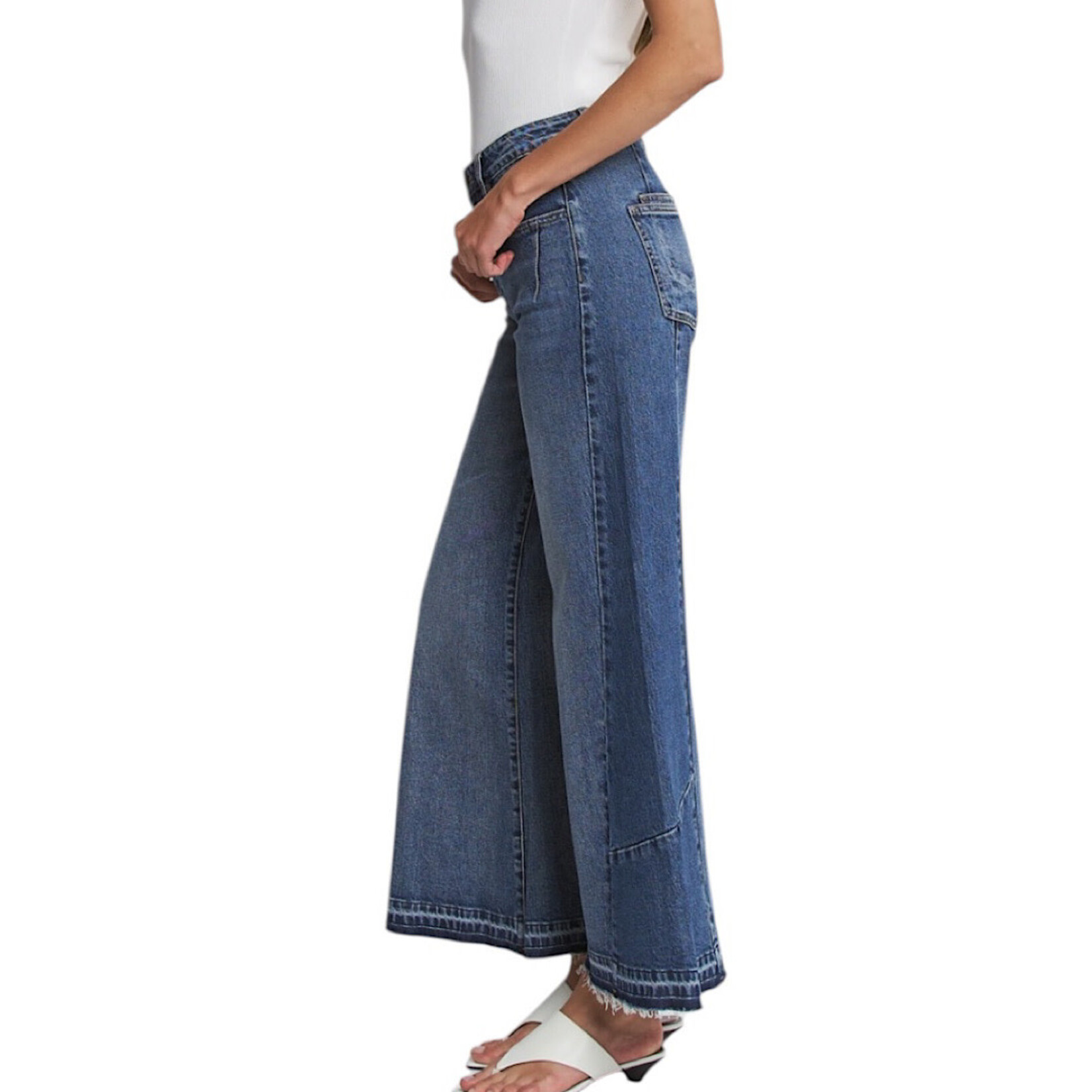 Mica Denim MICA MTT-W3766 High Rise Wide Leg Tummy Tuck Contrast Panel Jeans