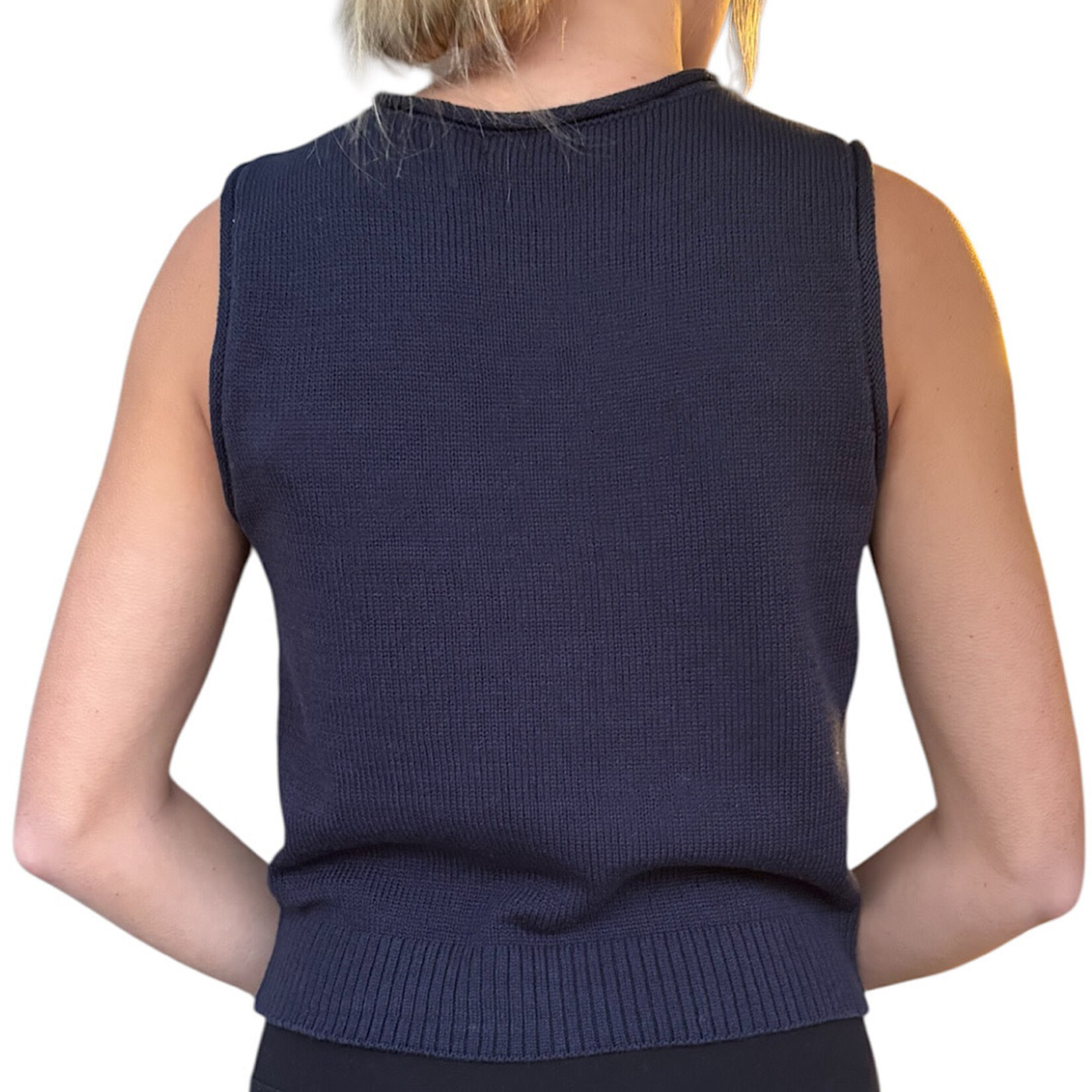 Navy Raw Edge Button Down Knit Cardigan Vest