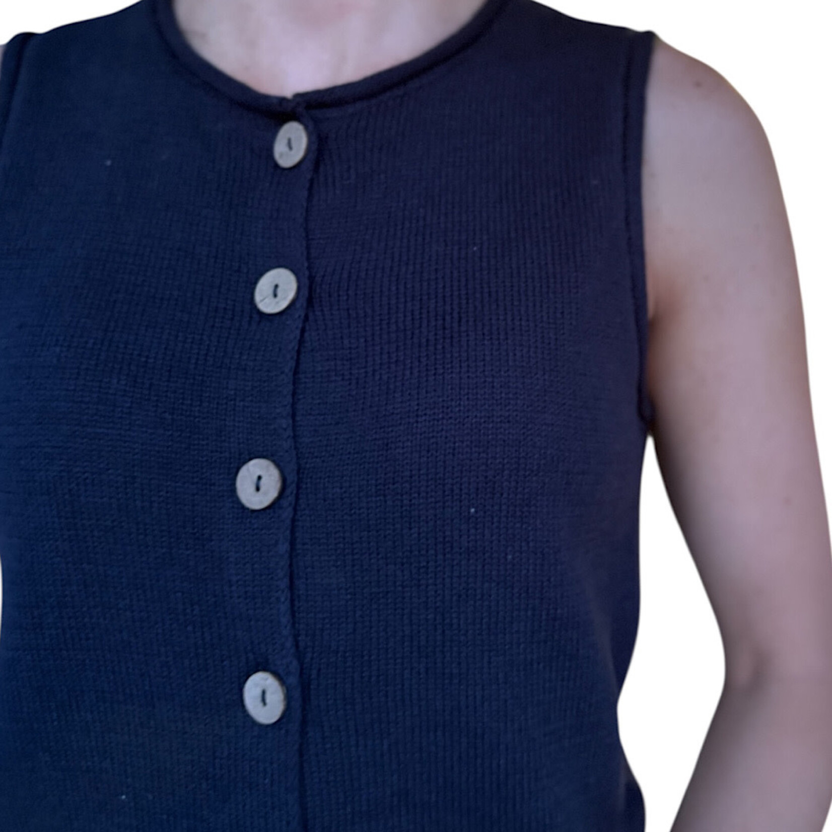 Navy Raw Edge Button Down Knit Cardigan Vest