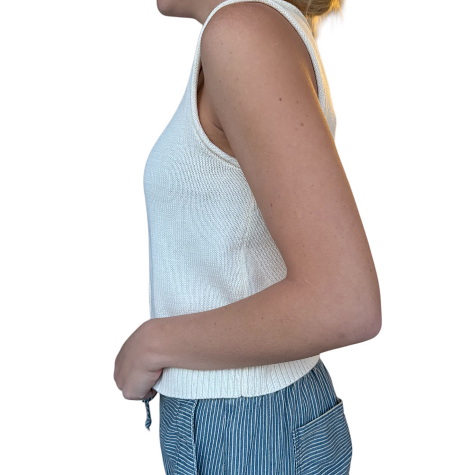 Cream Raw Edge Button Down Knit Cardigan Vest