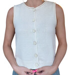Cream Raw Edge Button Down Knit Cardigan Vest