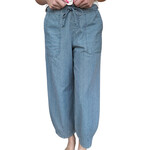 Denim Striped Parachute Pants with Waist Tie
