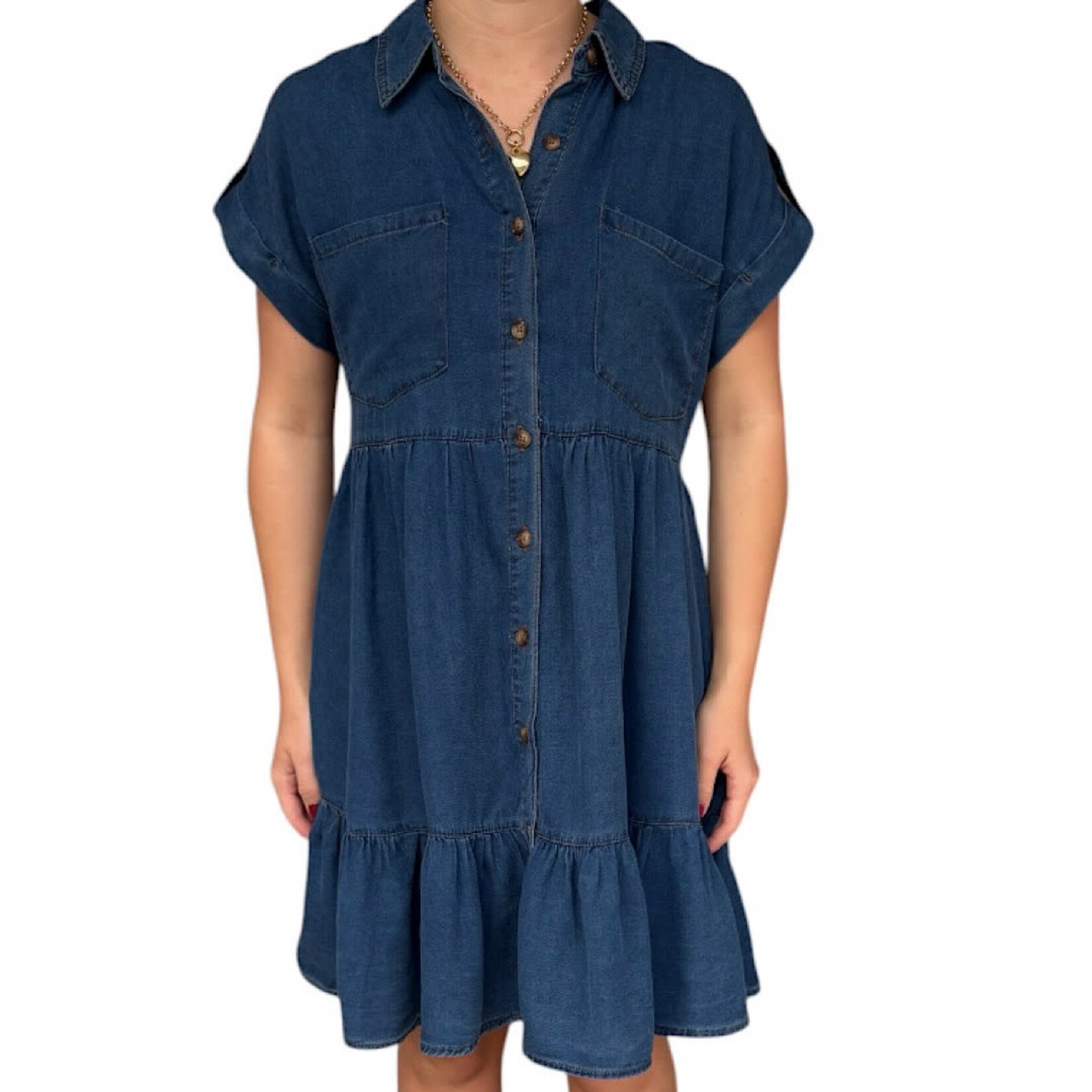 Plus Dark Chambray Collared Mini Shirt Dress