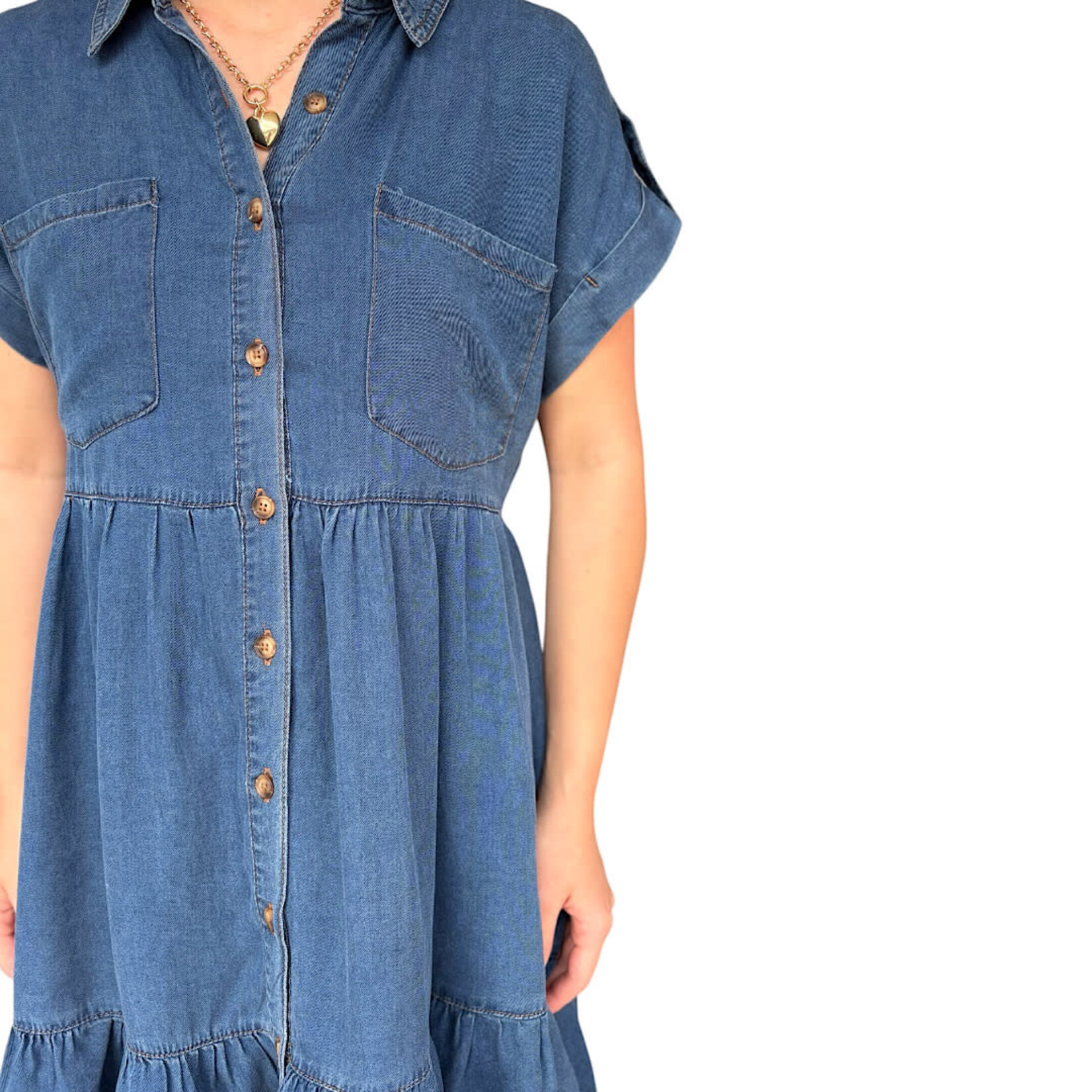 Plus Dark Chambray Collared Mini Shirt Dress