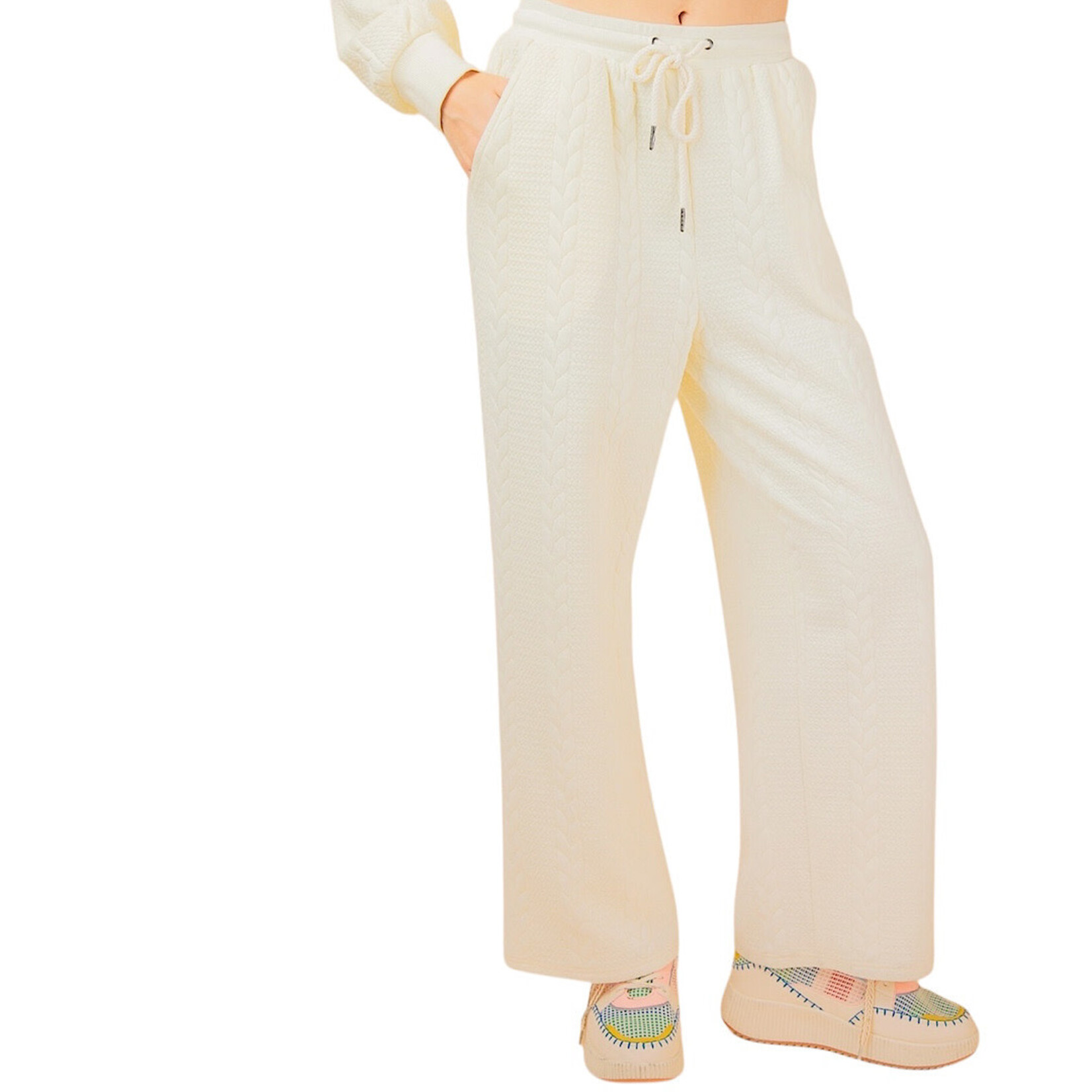 Cream Cable Knit Hooded Oversized Textured Pant Set