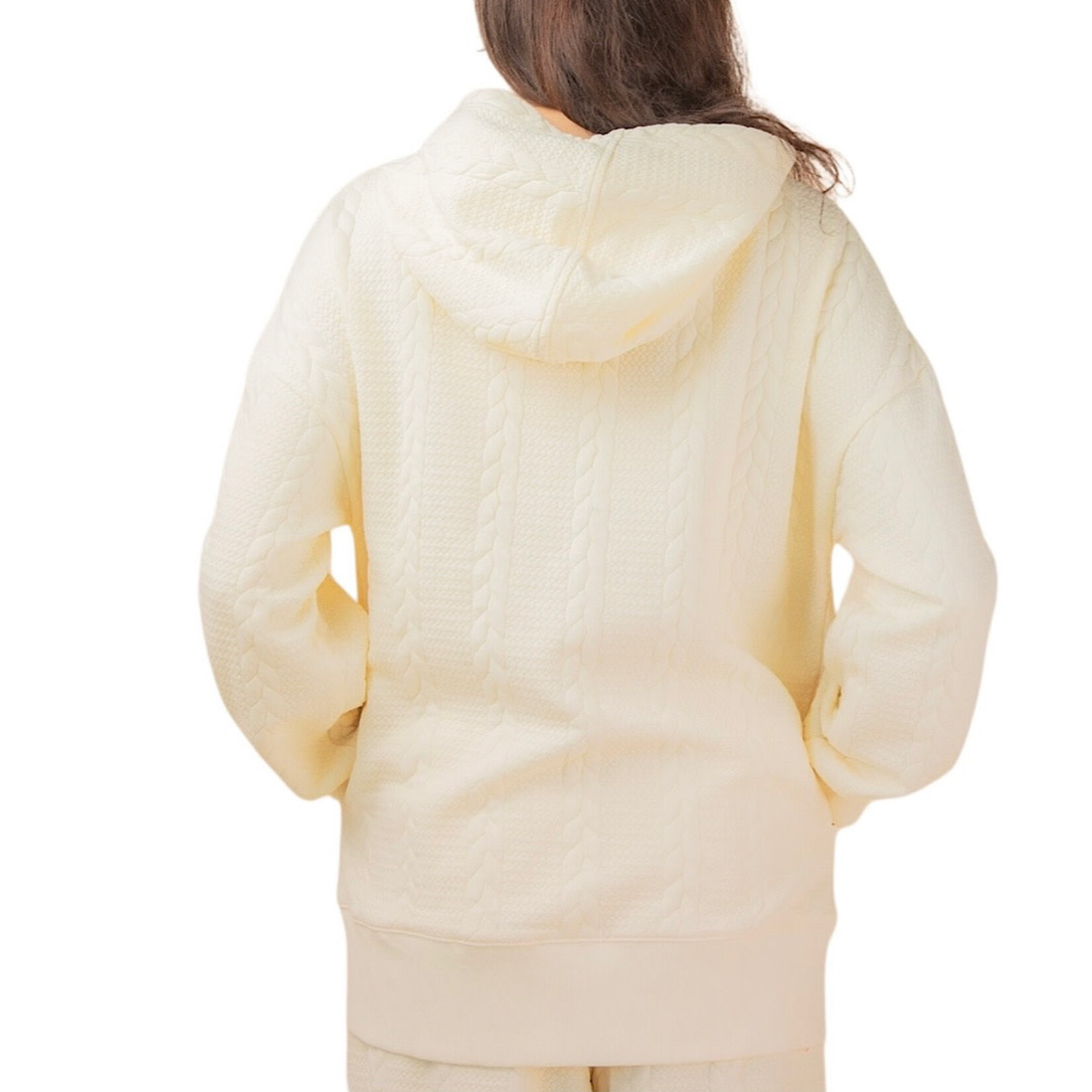 Cream Cable Knit Hooded Oversized Textured Pant Set