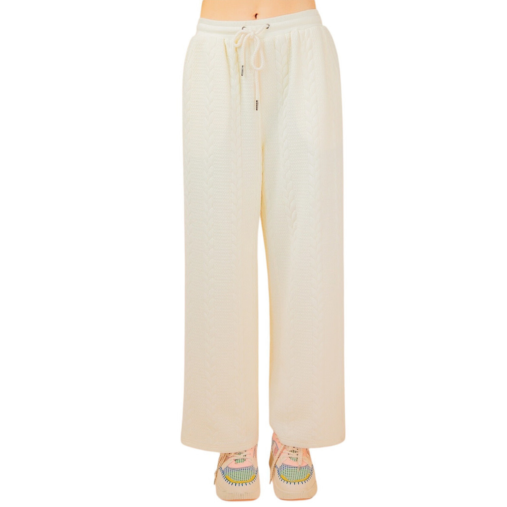 Cream Cable Knit Hooded Oversized Textured Pant Set