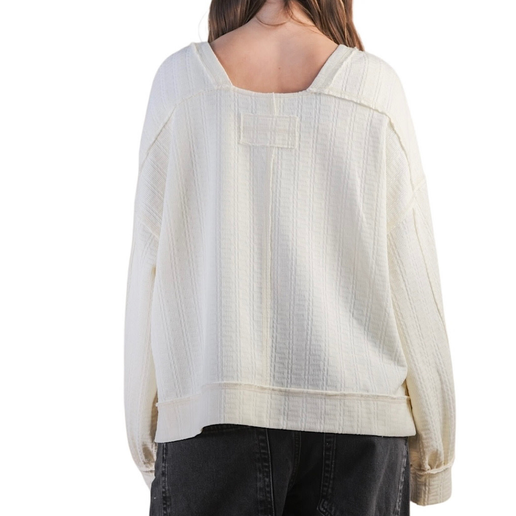 Raw Edge Cream Oversized Textured Knit Top